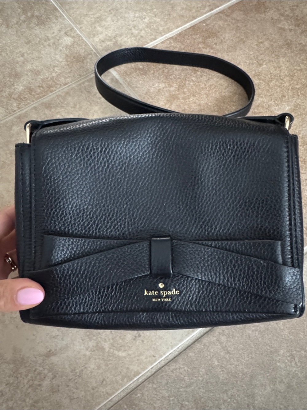 kate spade Black Pebbled Leather Crossbody with Bow Accent